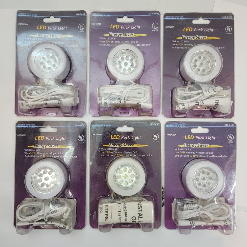 Quantech LED Puck Light 346-6450 White Energy Saver 12V 6 Pack